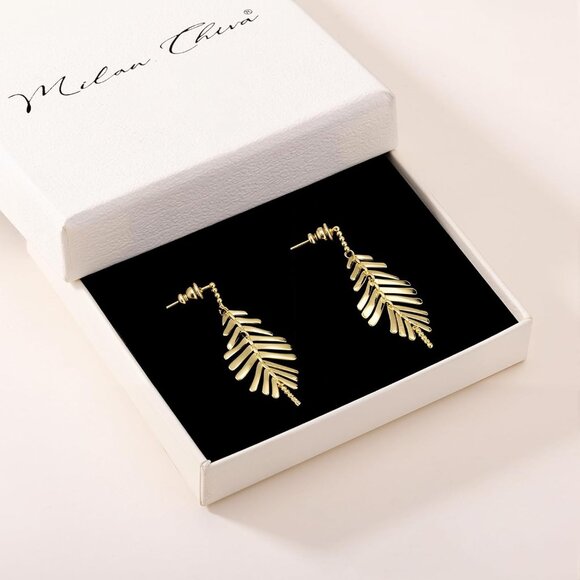 Gold Leaves Dangle Drop Statement Minimalist Earrings for Women Trendy Jewelry - Picture 5 of 6
